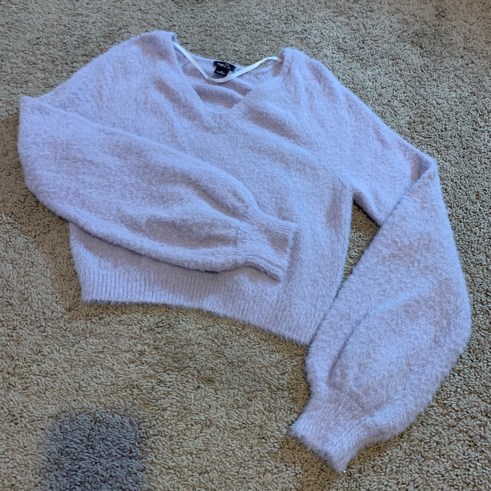 rue21 lilac purple fuzzy cropped sweater